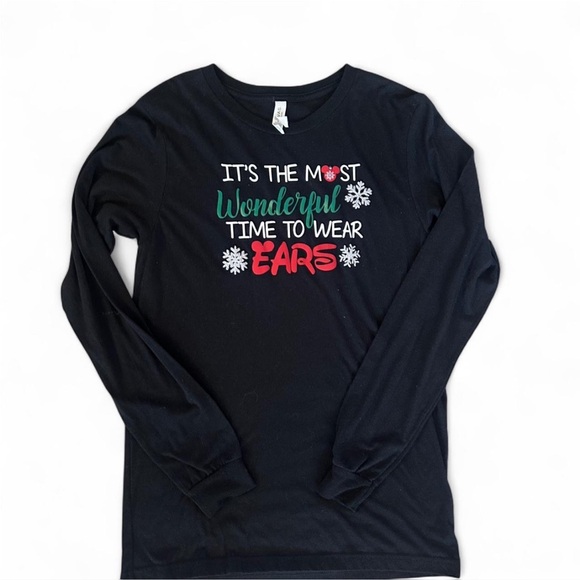 Gildan Tops - Black Long Sleeve Shirt W/ “It’s The Most Wonderful Time To Wear Ears” Womens M